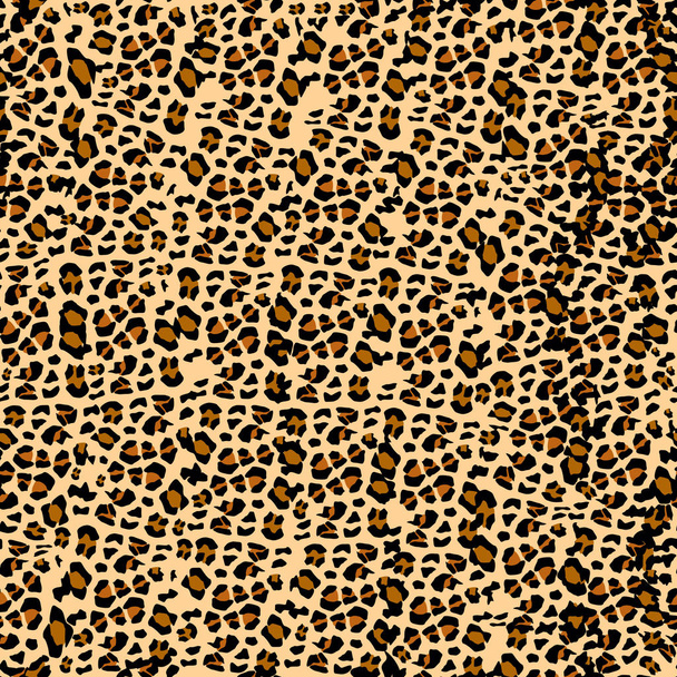 Леопардовый рисунок. Бесшовный векторный отпечаток. Реалистичная текстура животных. Черные и желтые пятна на бежевом фоне. Абстрактный повторяющийся узор - имитация кожи леопарда может быть окрашена на одежду или ткань
. - Вектор,изображение
