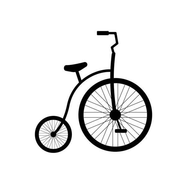 白い背景に一輪サーカスレトロな自転車のベクトルフラット漫画の黒いアイコン  - ベクター画像