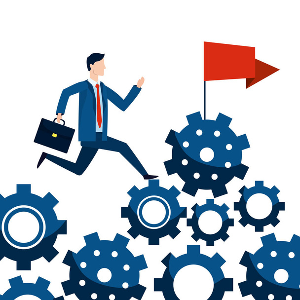 успешный аватар бизнесмена с поддержкой шестеренок и векторной иллюстрацией флага графический дизайн
 - Вектор,изображение