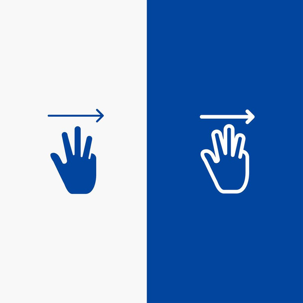 Hand, Hand-Cursor, nach oben, rechte Zeile und Glyphe durchgehendes Symbol blau bann - Vektor, Bild