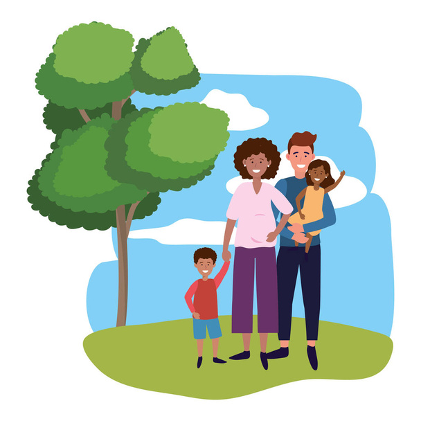 пара з дітьми аватар мультфільм персонаж парк пейзаж Векторні ілюстрації графічний дизайн
 - Вектор, зображення
