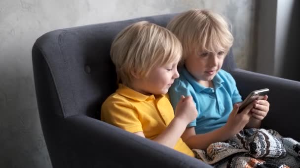 Broeders kijken of spelen of leren iets in een smartphone - Video