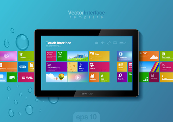 Website design template. Tablet pc interface. Touch pad buttons - Vector, Image