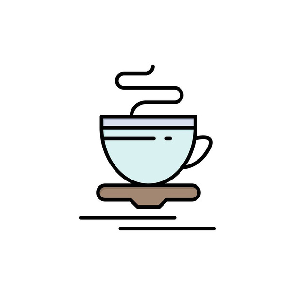 Tea, Cup, Hot, Hotel  Flat Color Icon. Vector icon banner Templa - Vektor, Bild