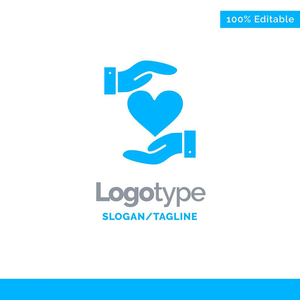 Modèle de logo d'entreprise bleu amour, coeur, donner, main, favori
 - Vecteur, image