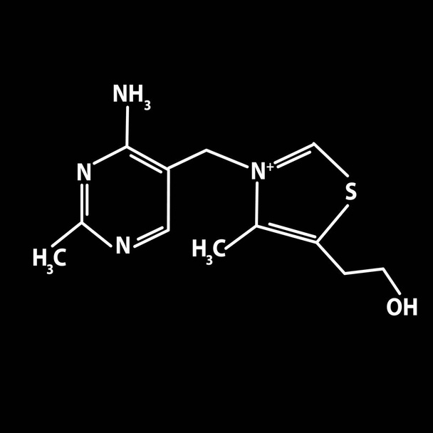 ビタミンB1チアミン分子化学式。インフォグラフィック。黒い背景のベクトルイラストレーション. - ベクター画像