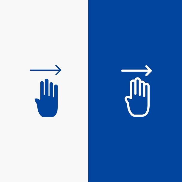 Finger, Four, Gesture, prawa linia i ikona Glyph Solid Blue bann - Wektor, obraz