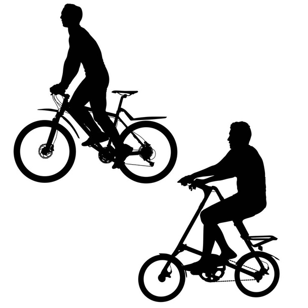 Набор силуэта велосипедиста мужского пола на белом фоне
 - Вектор,изображение