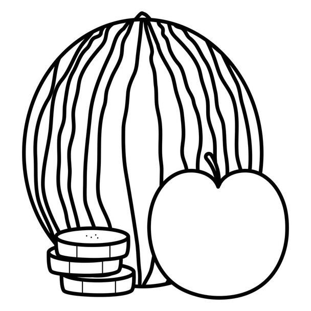 свіжий кавун з скибочками яблука та бананів Векторний дизайн ілюстрації
 - Вектор, зображення