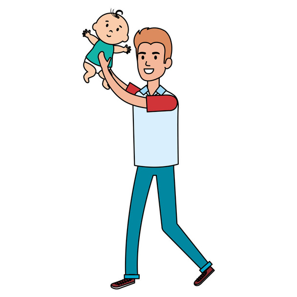 father lifting baby characters - Vector, Image