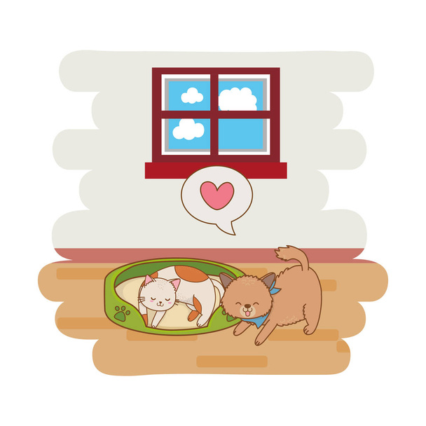 niedlich lustige Haustiere Katzen bei Haustier Bett Cartoon Vektor Illustration Grafik-Design - Vektor, Bild