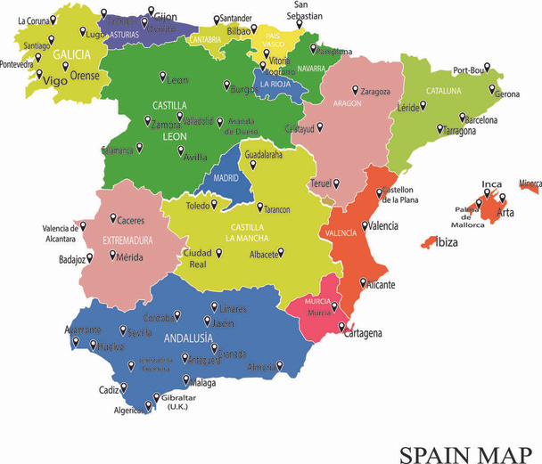 Spagna mappa vettoriale illustrazione - Vettoriali, immagini
