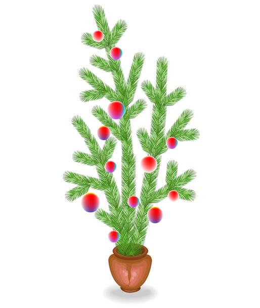Strauß von Tannenzweigen. traditionelles Symbol für Weihnachten und Neujahr. erzeugt eine festliche Stimmung. dekoriert mit bunten Spielzeugen, Bällen. Vektorillustration - Vektor, Bild