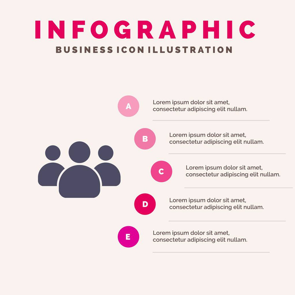 Arkadaşlar, Grup, Kullanıcılar, Takım Katı Simge Infographics 5 Adımlar Pres - Vektör, Görsel