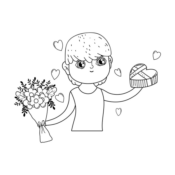 молодий милий коханий хлопчик з подарунковою коробкою Векторний дизайн ілюстрації
 - Вектор, зображення