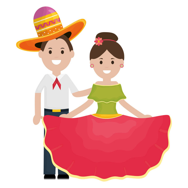 マリアチ帽子文字ベクトルイラストデザインと伝統的なメキシコのカップル - ベクター画像