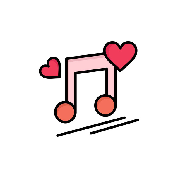 Music Node, Node, Lyrics, Love, Song  Flat Color Icon. Vector ic - Vector, afbeelding
