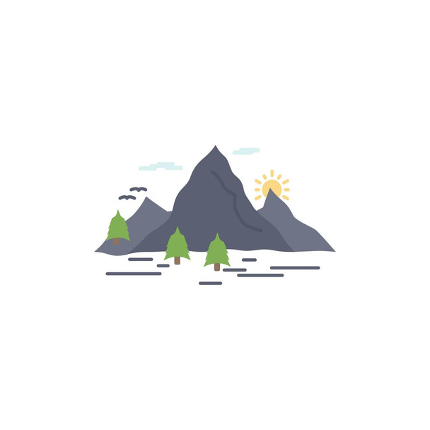 Nature, hill, landscape, mountain, scene Flat Color Icon Vector - Вектор,изображение