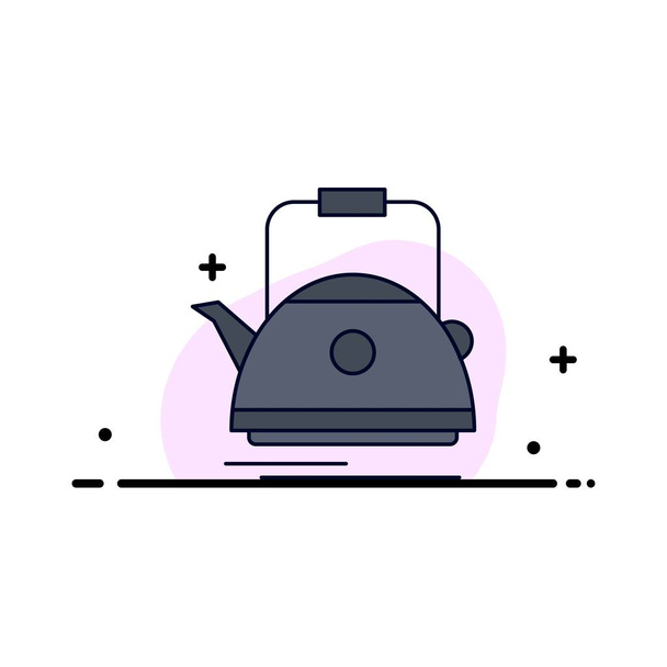 Tea, kettle, teapot, camping, pot Flat Color Icon Vector - Vektor, Bild
