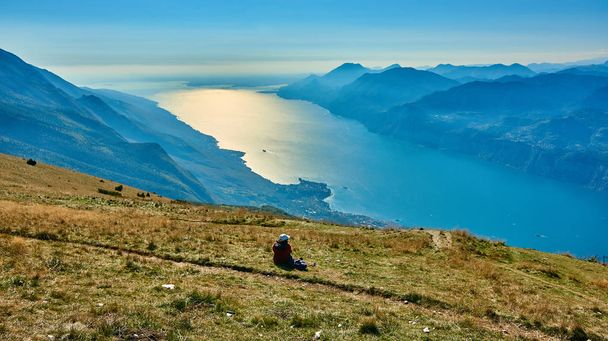 View of the Lake Garda from Monte Baldo, Italy.Panorama of the g - Φωτογραφία, εικόνα
