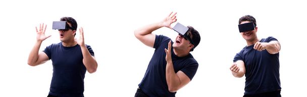 Молодий красивий чоловік у окулярах VR віртуальної реальності ізольований
 - Фото, зображення