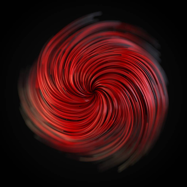 rote Fäden, die in der Luft wachsen und sich verdrehen. 3D-Illustration mit schwarzem Hintergrund - Foto, Bild