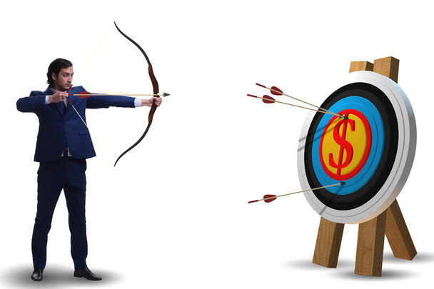 Businessman aiming arrow with bow - Photo, Image