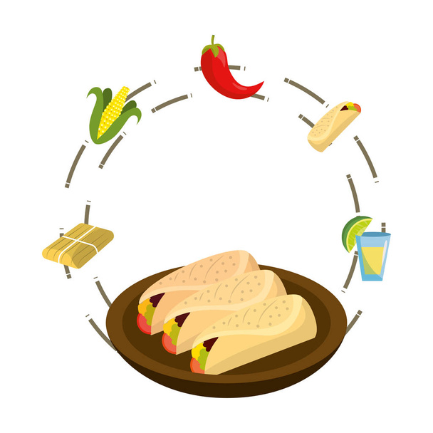 νόστιμο μεξικάνικο φαγητό στρογγυλό εικονίδιο διάνυσμα καρτούν εικονογράφηση γραφικού σχεδιασμού - Διάνυσμα, εικόνα