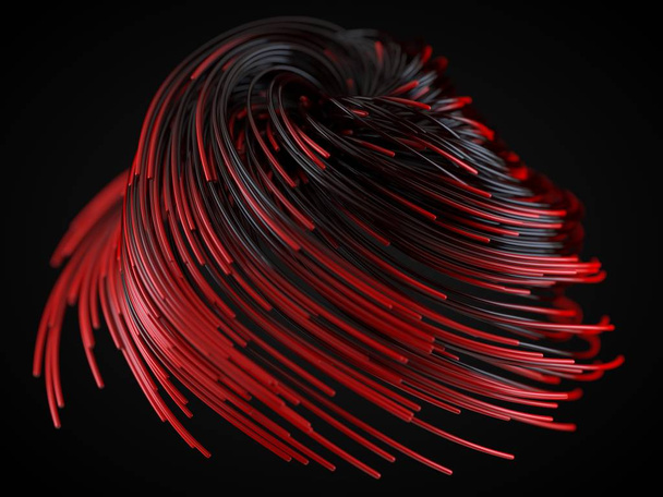красные веревочки растут и крутятся в воздухе. 3D иллюстрация с черным фоном
 - Фото, изображение