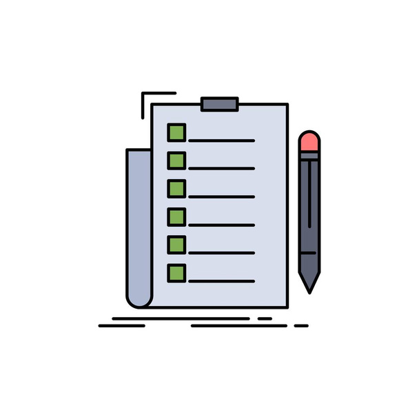 expertise, checklist, check, list, document Flat Color Icon Vect - Vector, Image