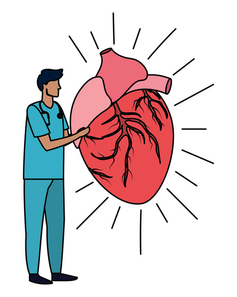 Gesundheitswesen Arzt Mann mit menschlichem Herzen Cartoon Vektor Illustration Grafik-Design - Vektor, Bild