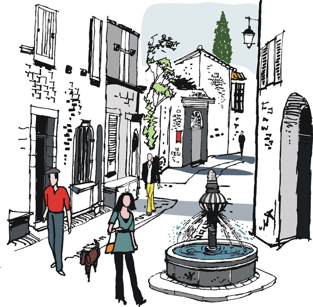Illustration vectorielle de la vieille rue du village, France
. - Vecteur, image