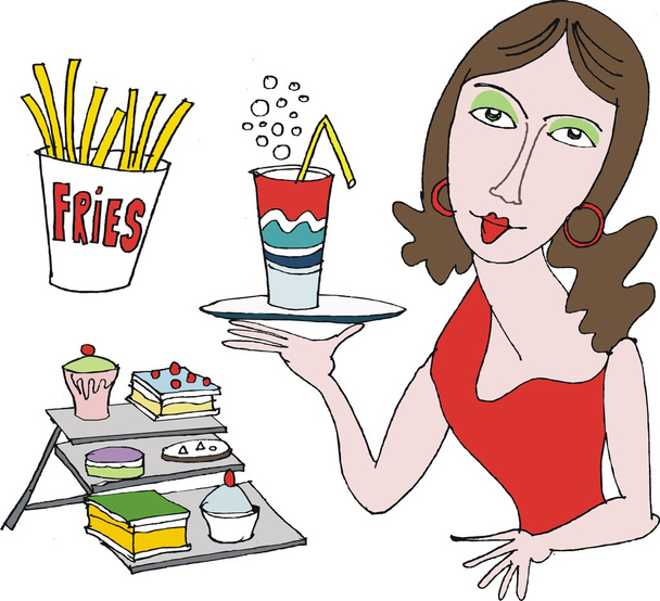 Caricature vectorielle de femme avec restauration rapide
 - Vecteur, image