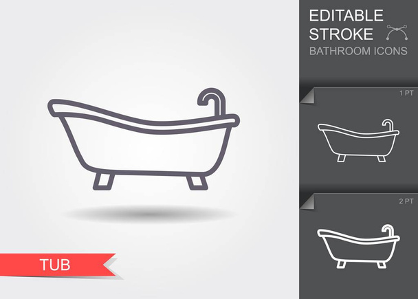 Bathtub. Line icon with editable stroke with shadow - Vector, Image