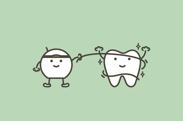cleaning teeth by dental floss, dental health care - Вектор, зображення