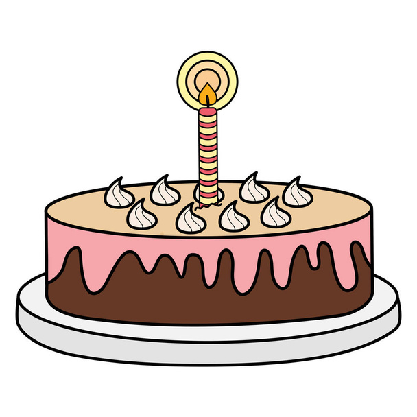 delicious sweet cake with one candle vector illustration design - Vector, Image
