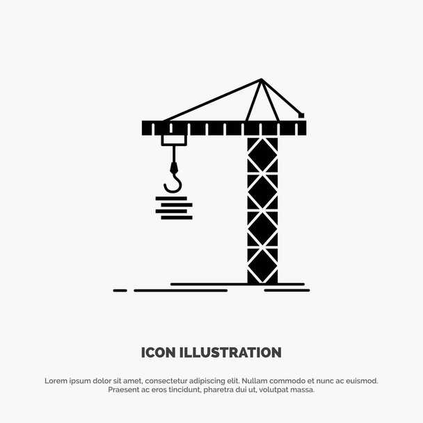 Crane, Building, Construction, Constructing, Tower solid Glyph I - Vector, Image
