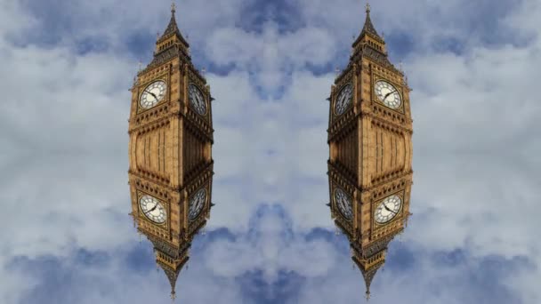 ロンドンのビッグベンタワー上の雲のタイムラプス映像、英国、ミラー効果 - 映像、動画