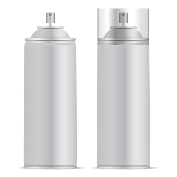 ふたベクトルのモックアップが付いているアルミニウムスプレー缶 - ベクター画像