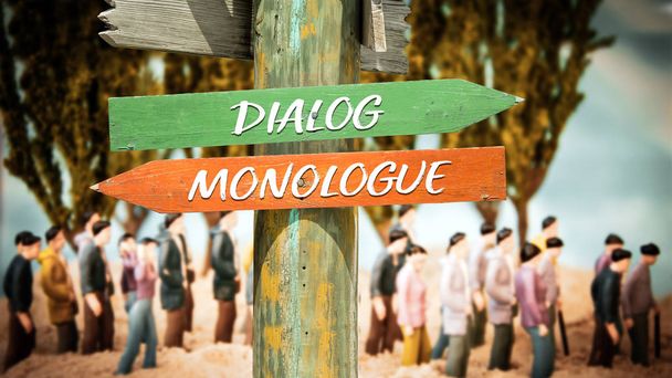 Straßenschild zum Dialog versus Monolog - Foto, Bild