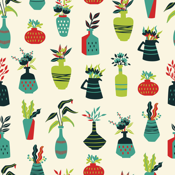 Vases Seamless Background. Hand Drawn Vector Illustration. - Vector, Image