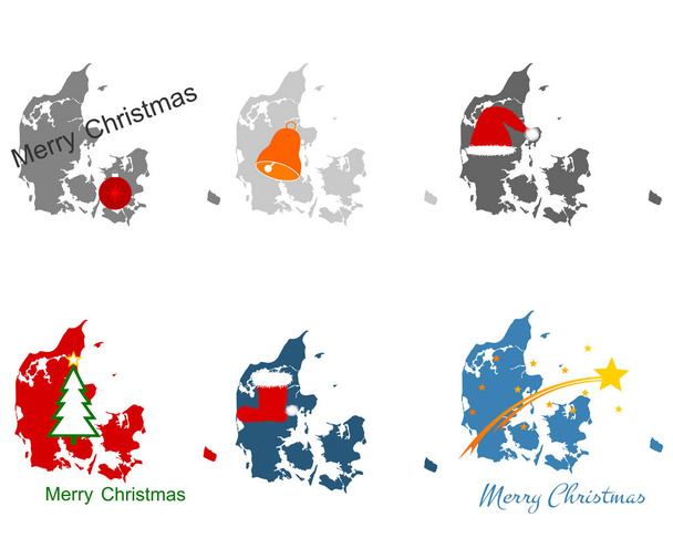 Карта Данії з Різдвяними символами - Вектор, зображення