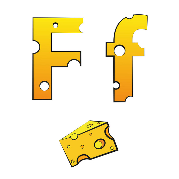F, swiss vector Alphabet made of Cheese, Vector Icons isolated on white - Vector, afbeelding