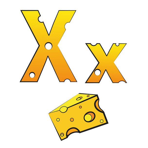 X, swiss vector Alphabet made of Cheese, Vector Icons isolated on white - Vecteur, image