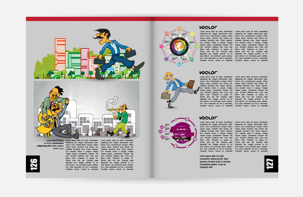 Folhetos de layout vetorial, folhetos, apresentações para negócios com personagens de desenhos animados
    - Vetor, Imagem