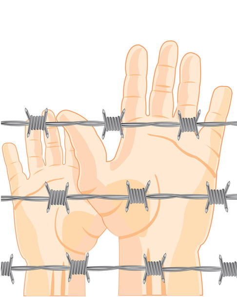 Hands of the people for barbed wire - Διάνυσμα, εικόνα