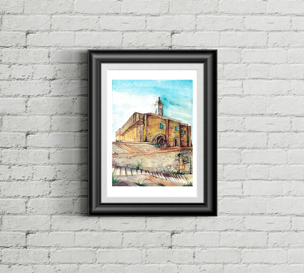 st Andrea's monastery Cyprus watercolor illustration - Photo, Image