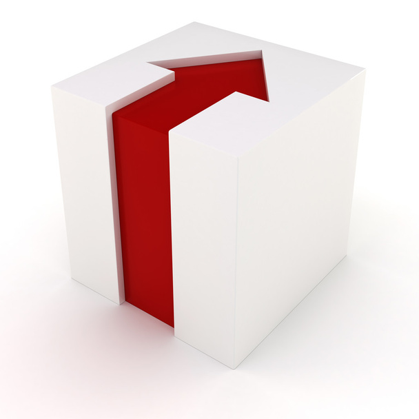 3D weißer Würfel mit rotem Pfeil - Foto, Bild