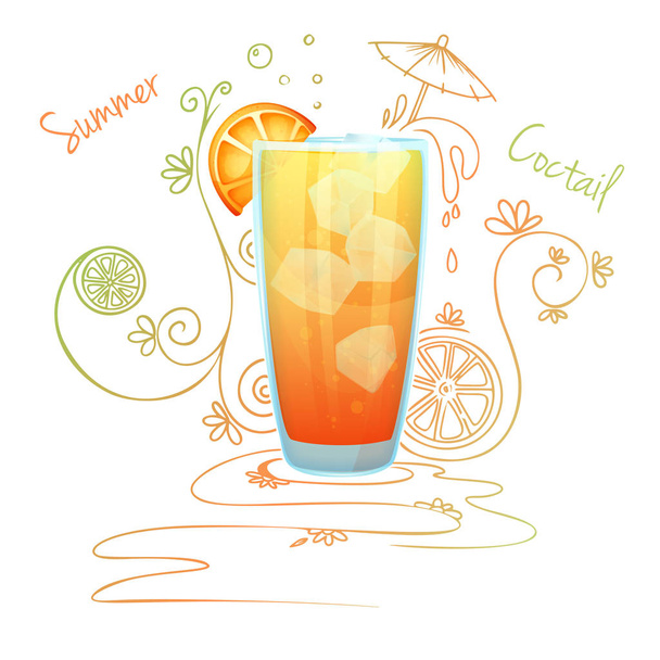 Realistic cocktail on a white background with a doodle, pattern. Vector - Vektor, obrázek