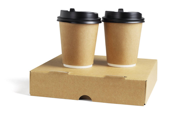 Kávové šálky na krabici na pizzu  - Fotografie, Obrázek